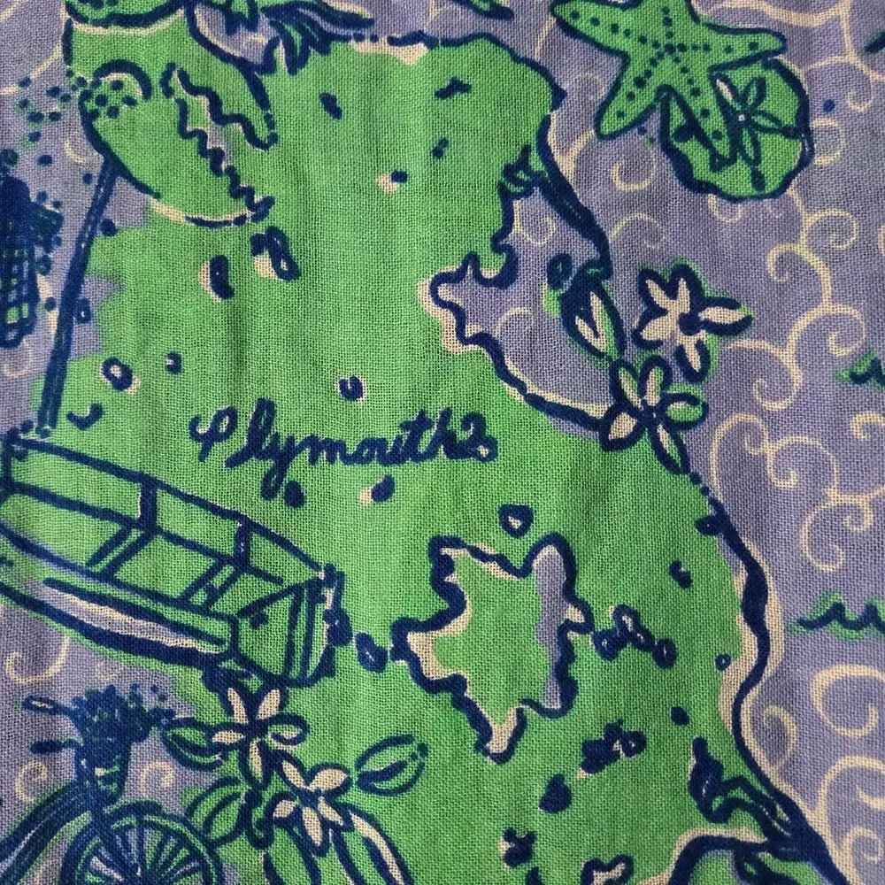 Lilly Pulitzer Retired Murfee Scarf Nantucket Islands Blue Print Silk‎ Cashmere